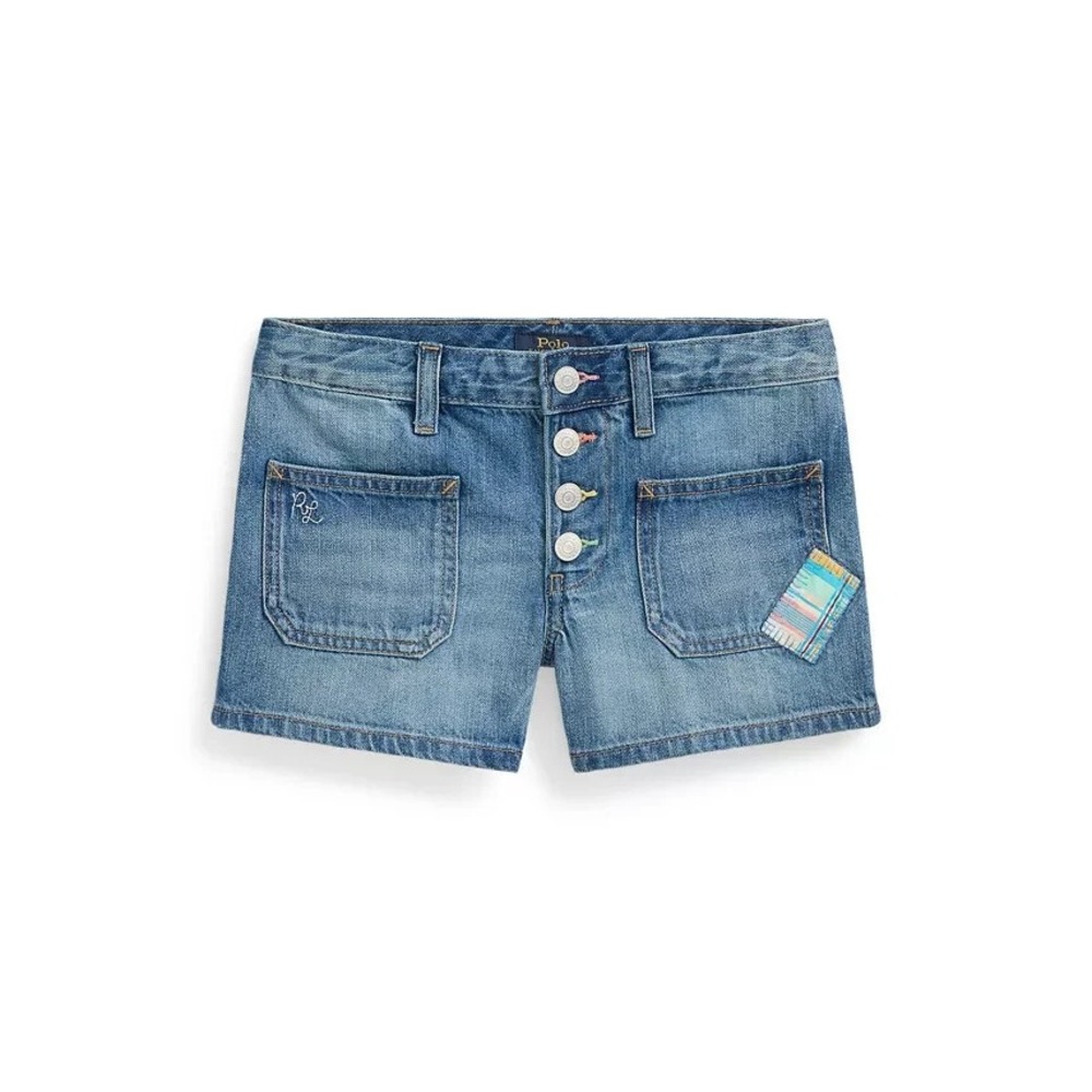 Polo Ralph Lauren Girls Patchwork Cotton Denim Shorts Size 12 NEW